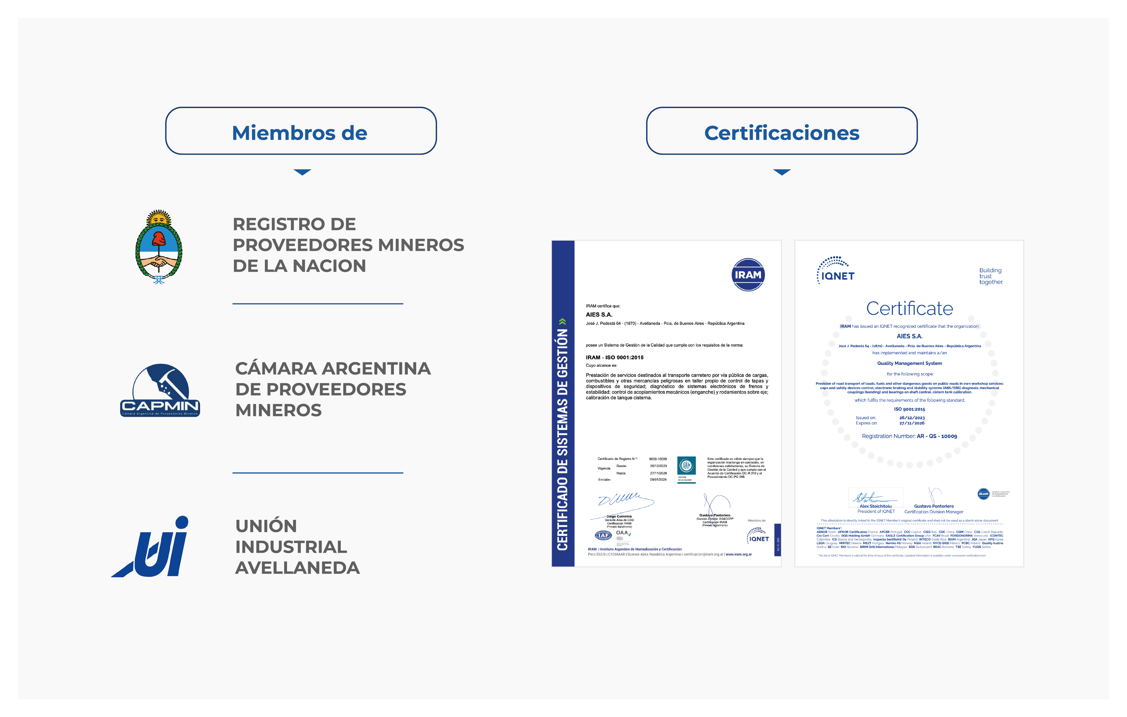 Miembros y Certificaciones